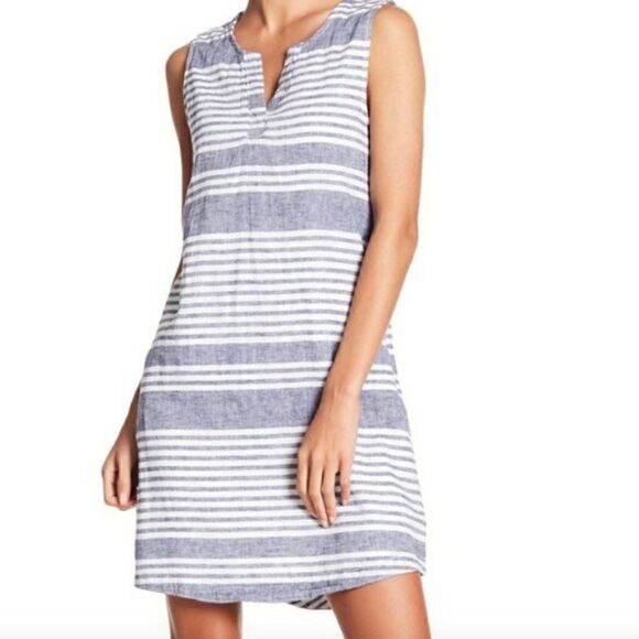 Beachlunchlounge Jaylene Linen Striped Dress Size M - Picture 1 of 6